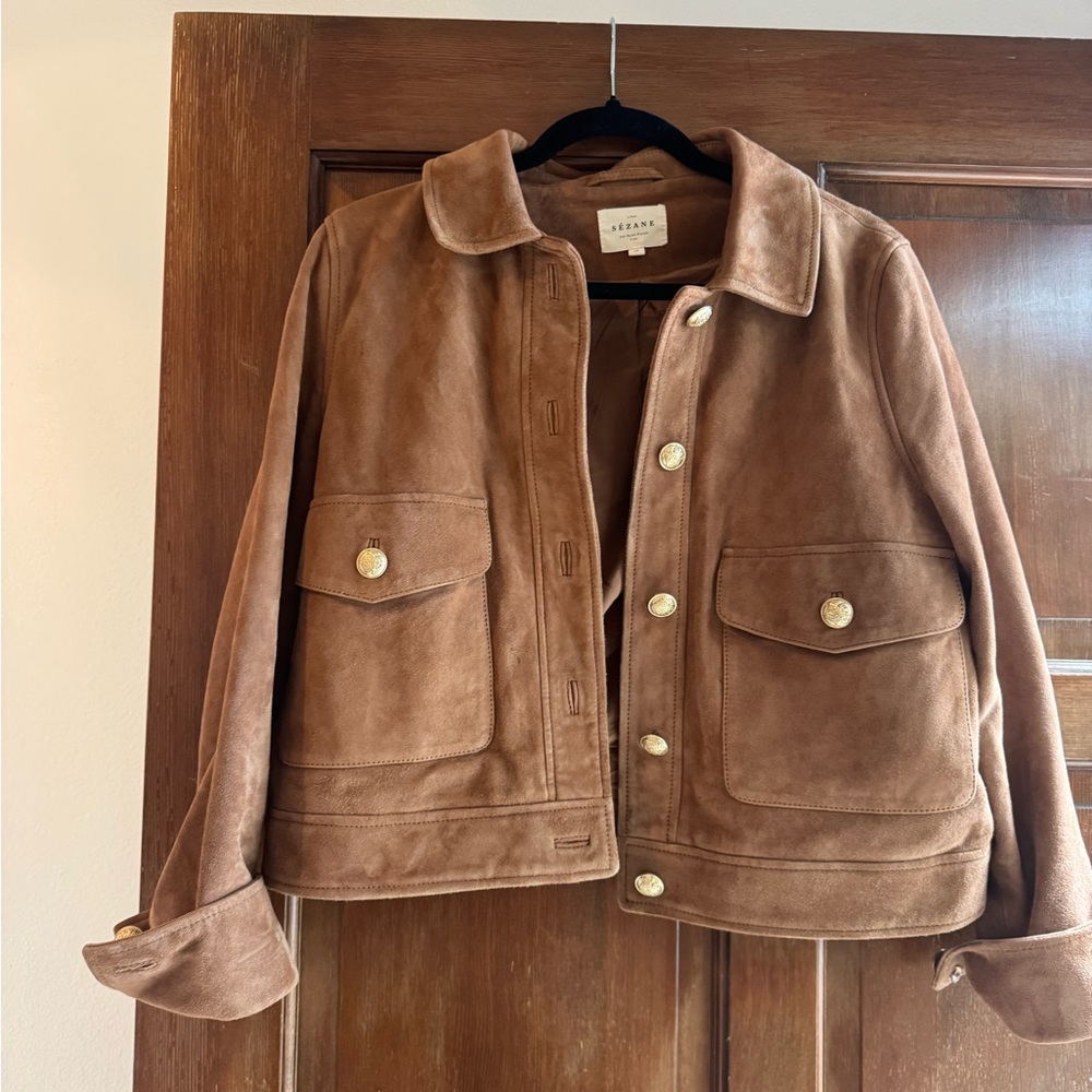 Sézane Brown Suede Jacket with Gold Buttons